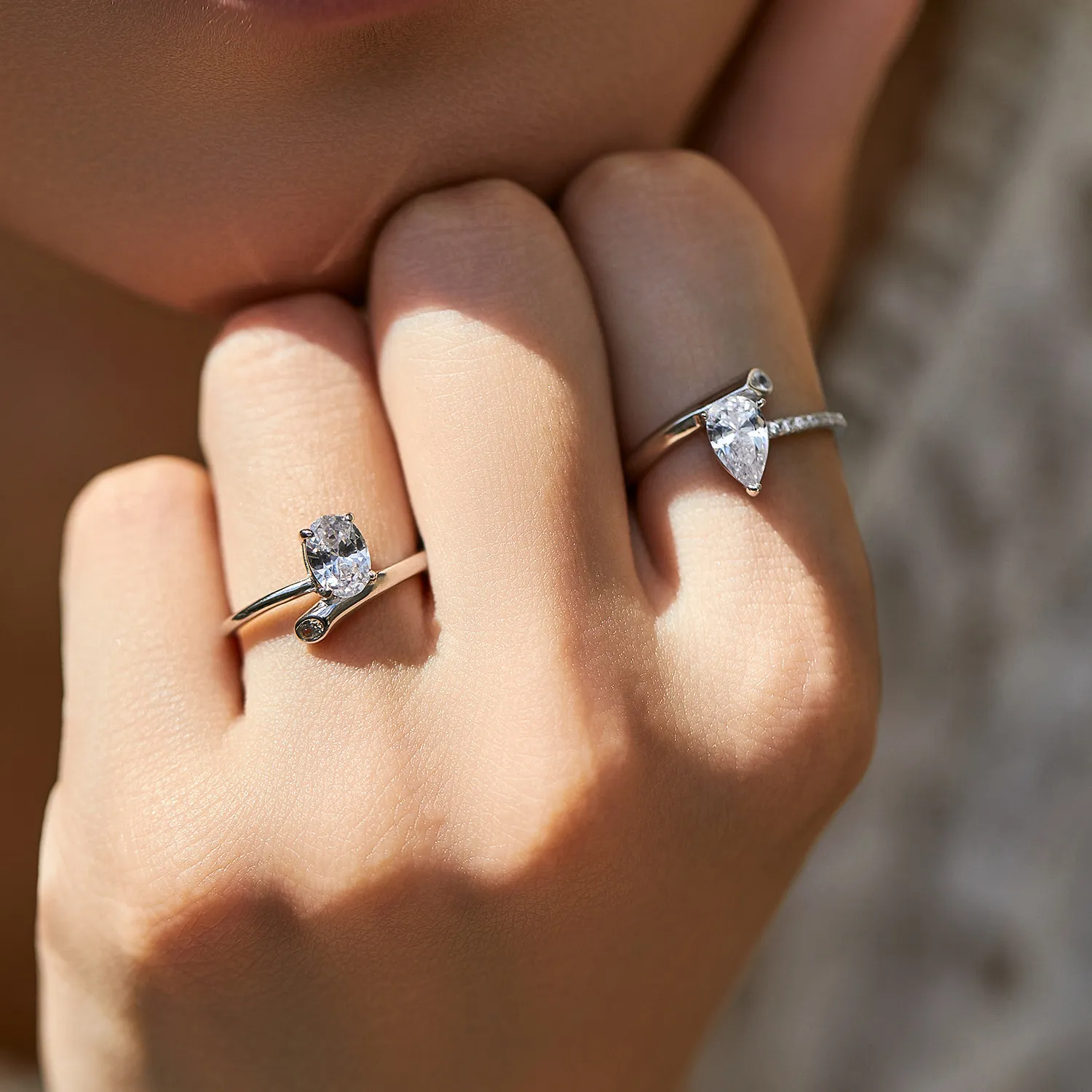 925 Sterling Silver Irregular Oval Zircon Ring 70100466 - image1