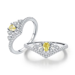 925 Sterling Silver Yellow Teardrop Crown Ring 70100468