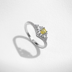 925 Sterling Silver Yellow Teardrop Crown Ring 70100468