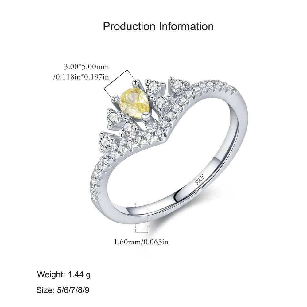 925 Sterling Silver Yellow Teardrop Crown Ring 70100468 - image2