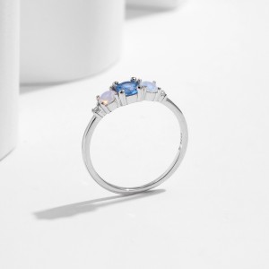 925 Sterling Silver Geometric CZ Opal Ring 70100469