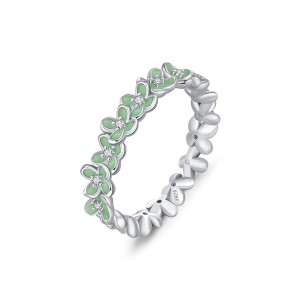 925 Sterling Silver Mint Green Clover Flower Zircon Ring 70100472
