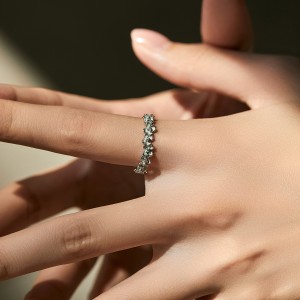 925 Sterling Silver Mint Green Clover Flower Zircon Ring 70100472