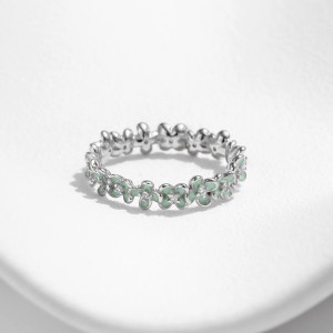 925 Sterling Silver Mint Green Clover Flower Zircon Ring 70100472