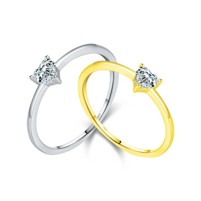 925 Sterling Silver Heart-Shaped CZ Minimalist Ring 70100473