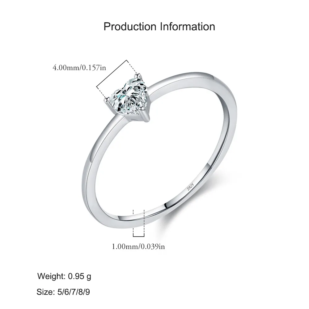 925 Sterling Silver Heart-Shaped CZ Minimalist Ring 70100473 - image2