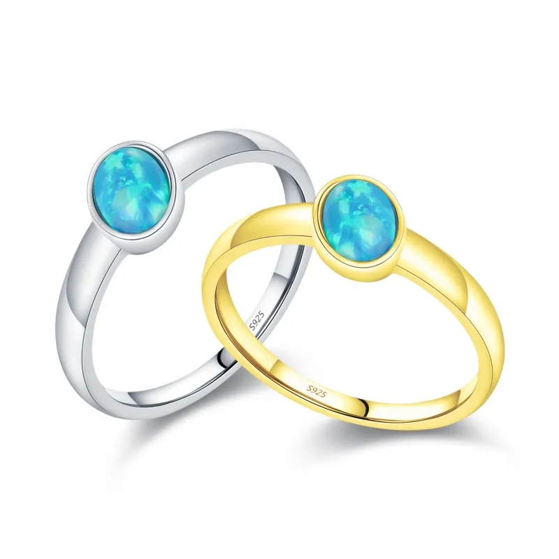 925 Sterling Silver Vintage Opal Blue Fire Ring70100480