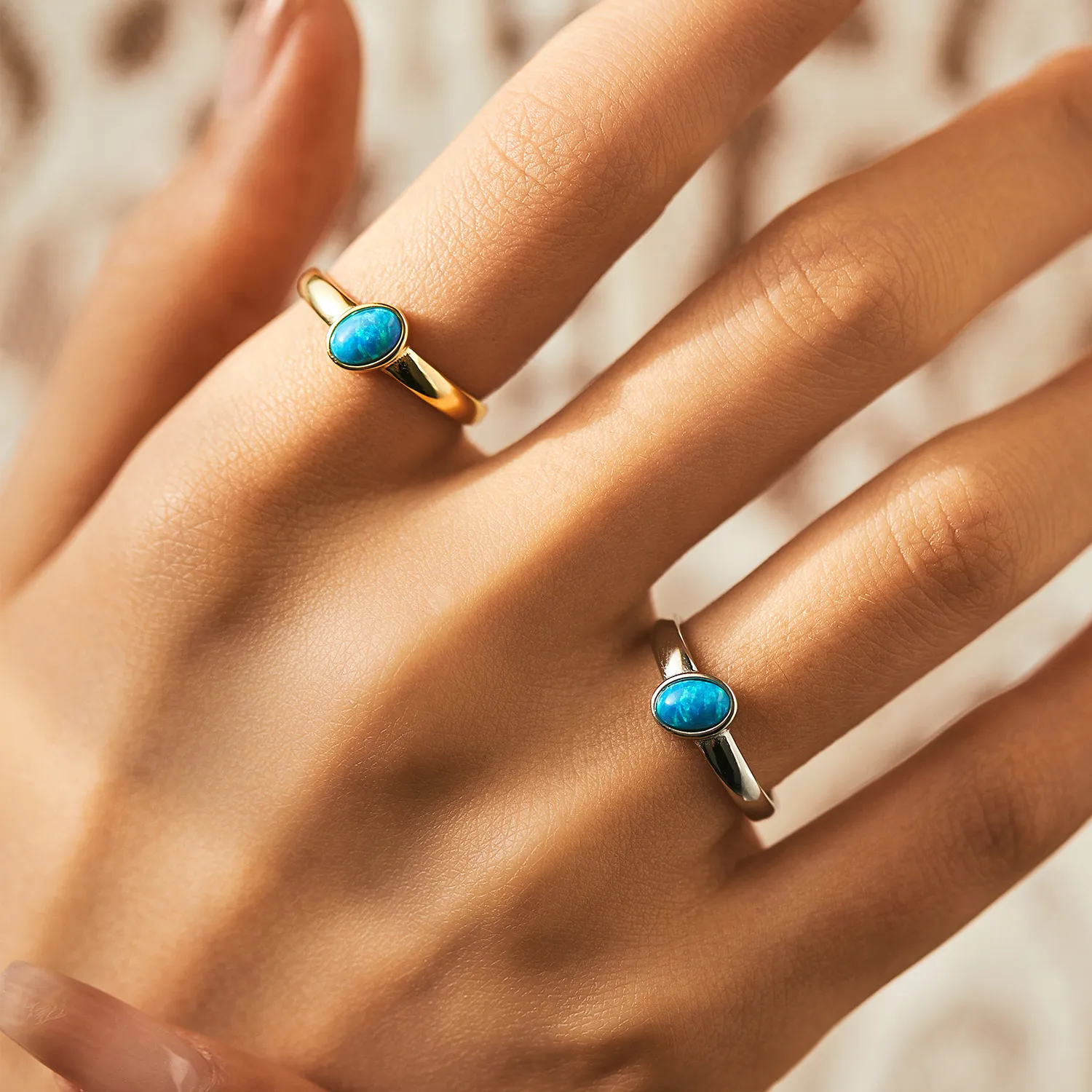 925 Sterling Silver Vintage Opal Blue Fire Ring70100480 - image1