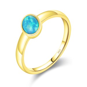 925 Sterling Silver Vintage Opal Blue Fire Ring70100480
