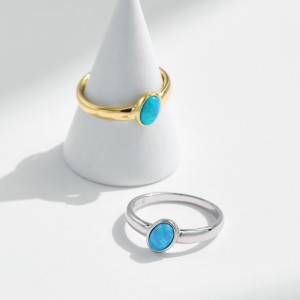 925 Sterling Silver Vintage Opal Blue Fire Ring70100480