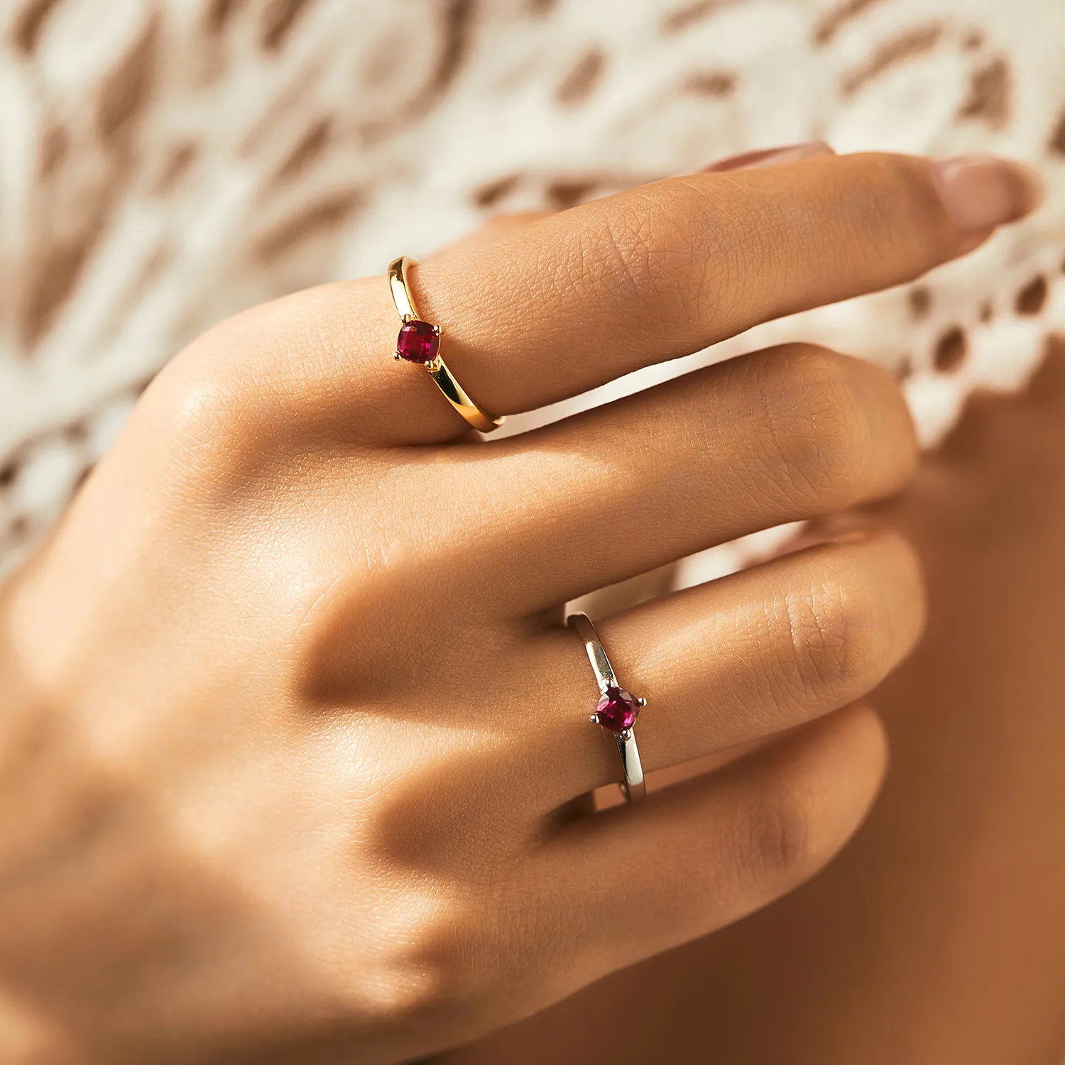 925 Sterling Silver Vintage Ruby Red Solitaire Ring 70100481 - image1