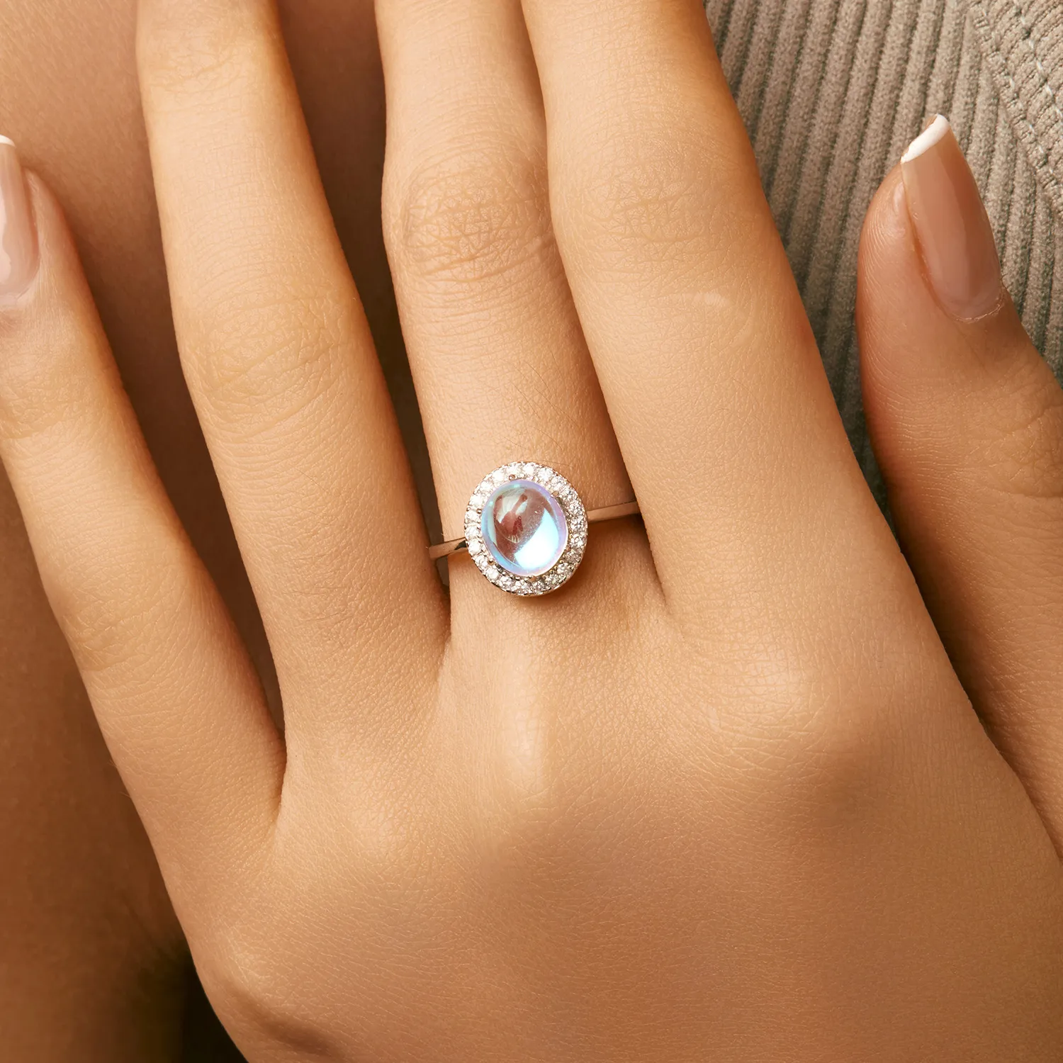 925 Sterling Silver Moonstone CZ Halo Ring 70100485 - image1