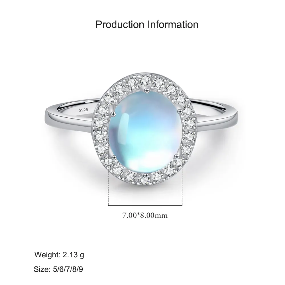 925 Sterling Silver Moonstone CZ Halo Ring 70100485 - image2