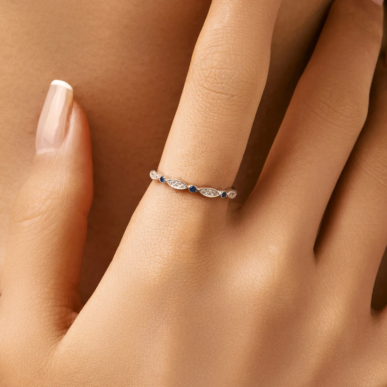 925 Sterling Silver Minimalist Blue CZ Stacking Ring 70100486 - image1