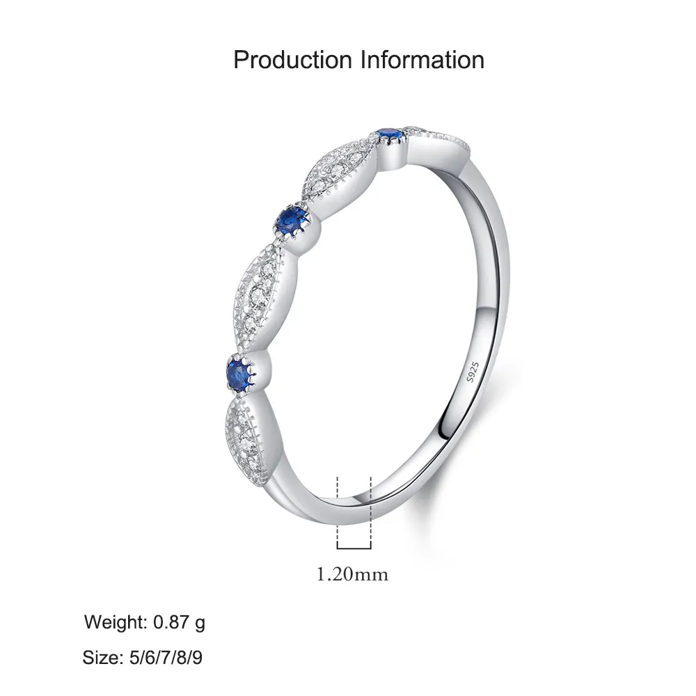 925 Sterling Silver Minimalist Blue CZ Stacking Ring 70100486 - image2