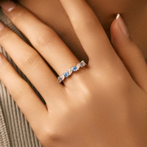 925 Sterling Silver Blue Topaz Inspired Eternity Band Ring 70100494