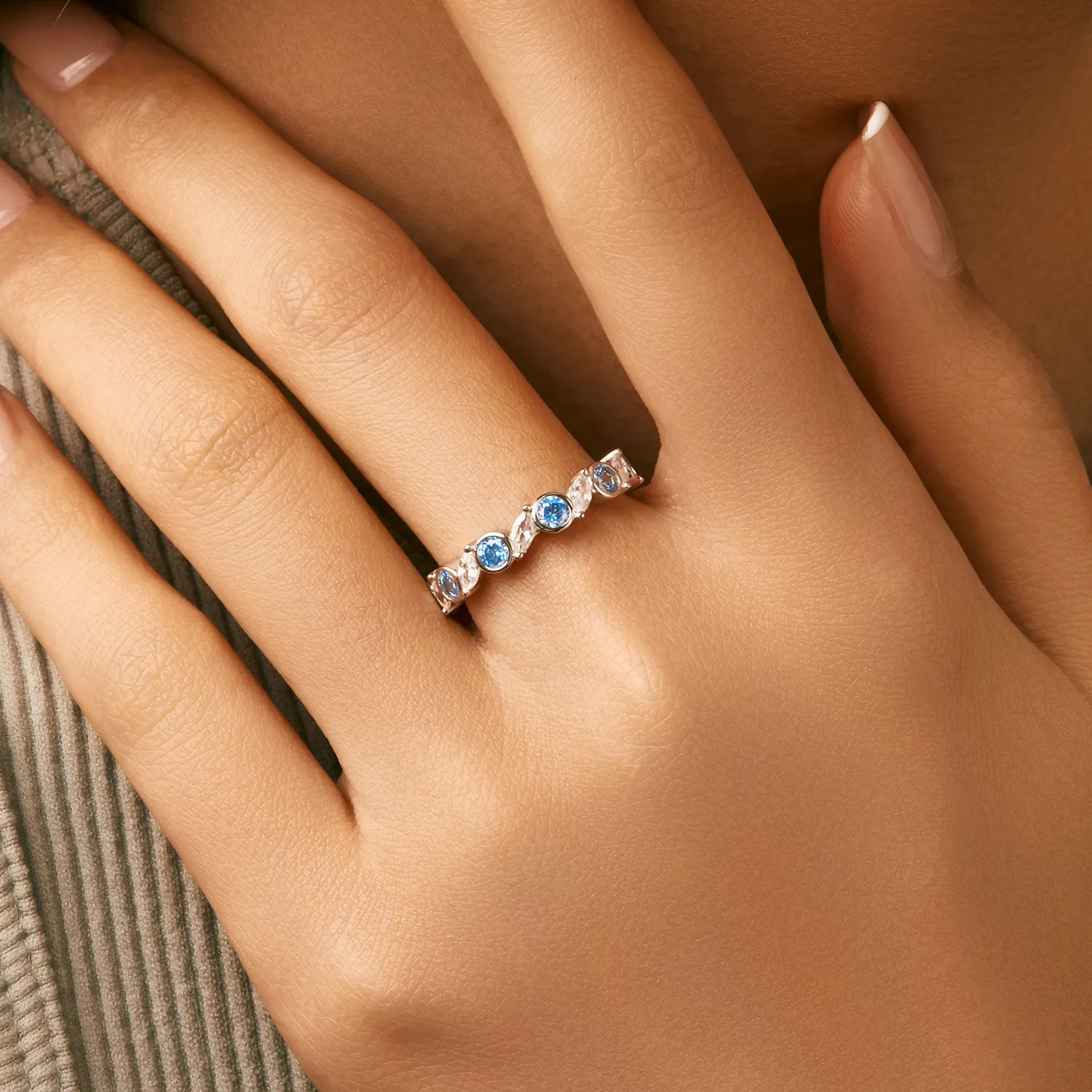 925 Sterling Silver Blue Topaz Inspired Eternity Band Ring 70100494 - image1