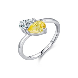 925 Sterling Silver Teardrop Bypass Zircon Ring 70100496