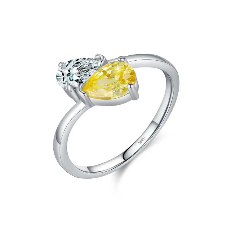 925 Sterling Silver Teardrop Bypass Zircon Ring 70100496