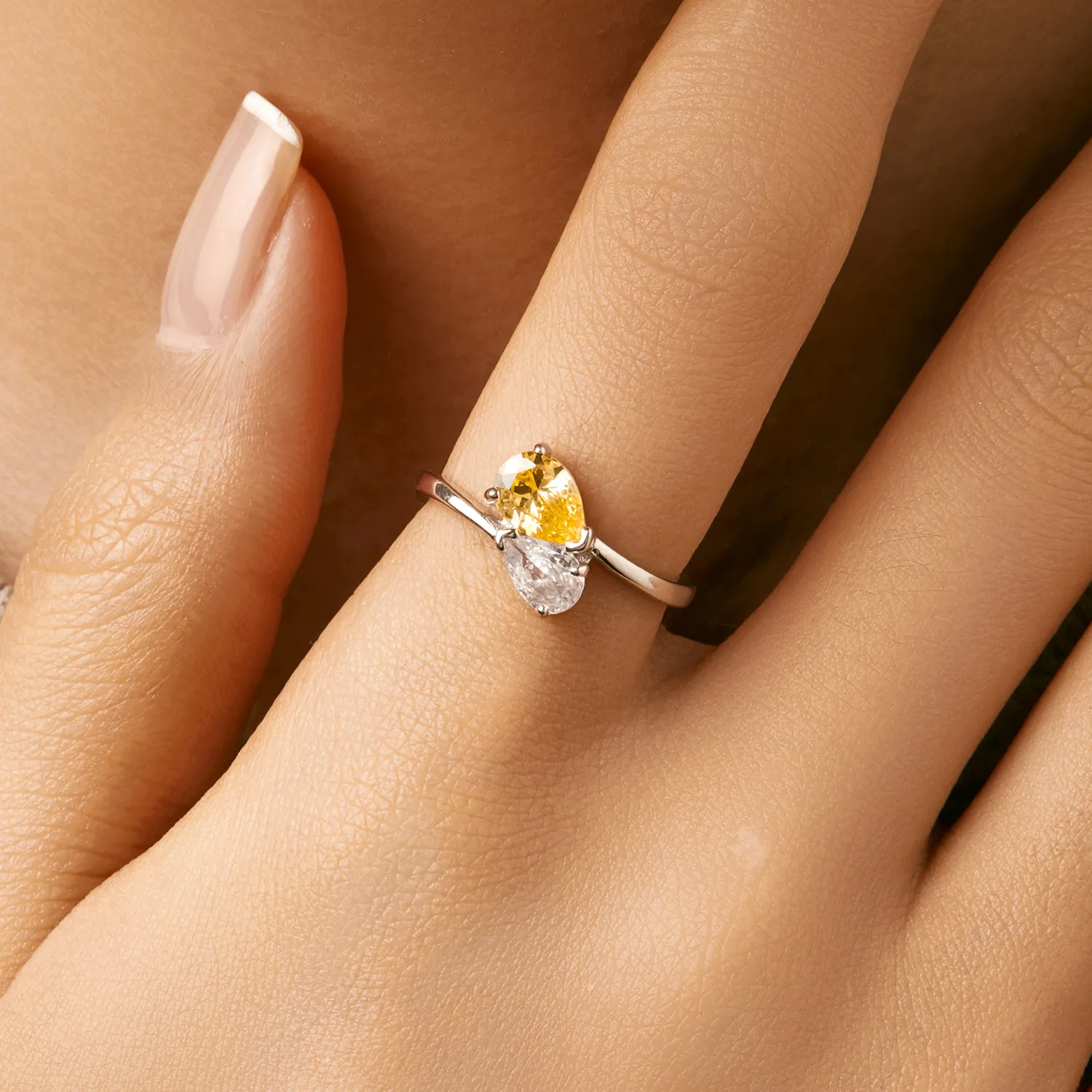 925 Sterling Silver Teardrop Bypass Zircon Ring 70100496 - image1