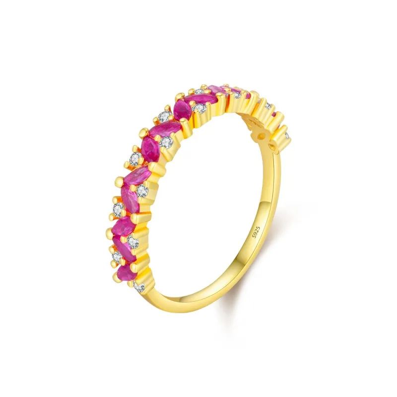 925 Sterling Silver Ruby Red Zirconi Band Ring 70100497