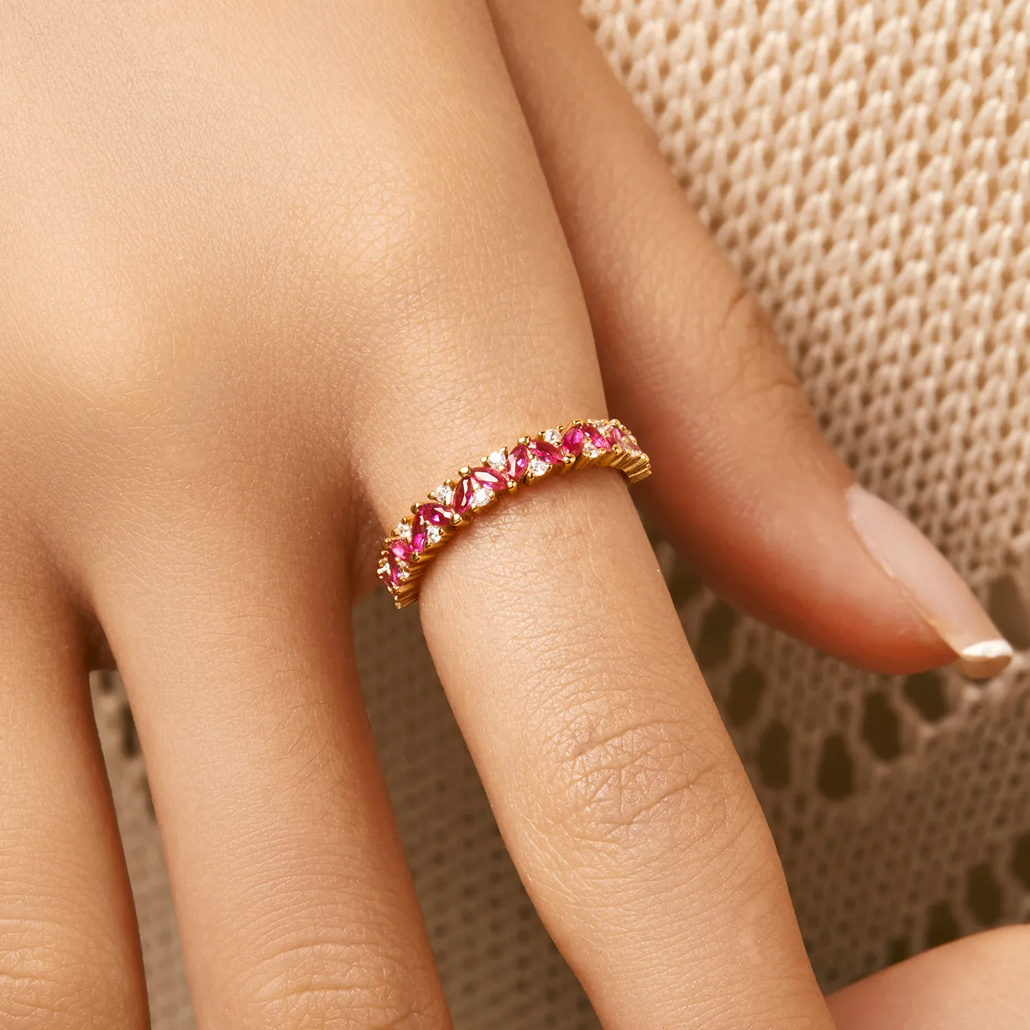 925 Sterling Silver Ruby Red Zirconi Band Ring 70100497 - image1