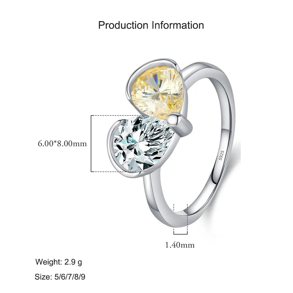 925 Sterling Silver Two-Tone Teardrop Zircon Ring 70100498 - image2