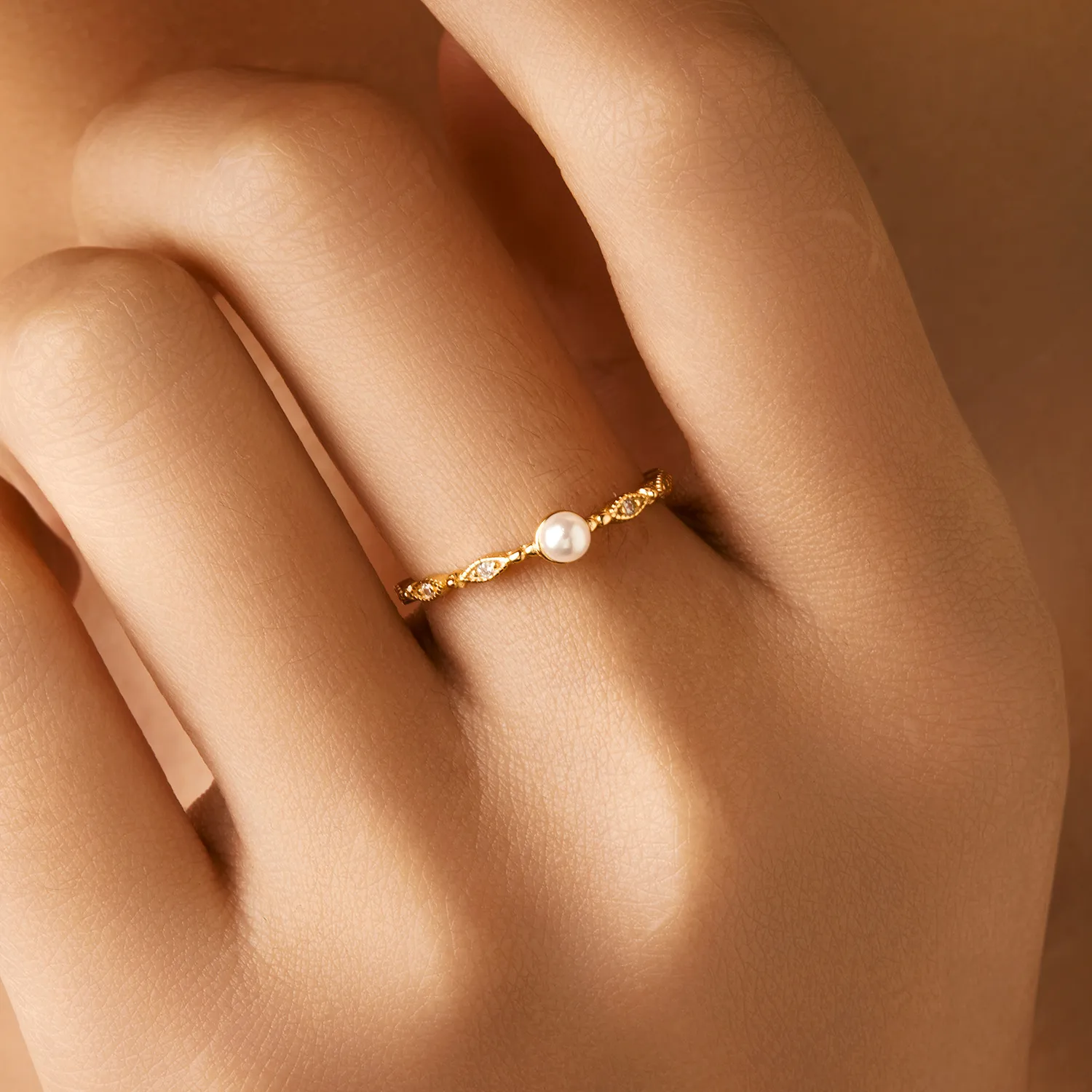 925 Sterling Silver Pearl Zircon Stackable Ring 70100499 - image1