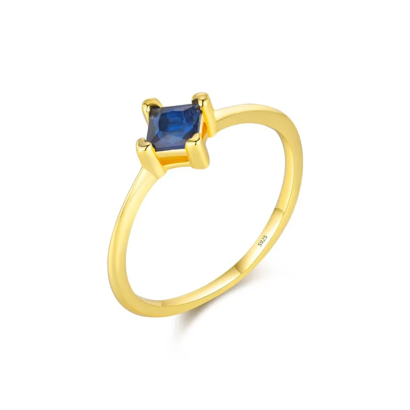 925 Sterling Silver Square Cut Blue Zircon Ring 70100500