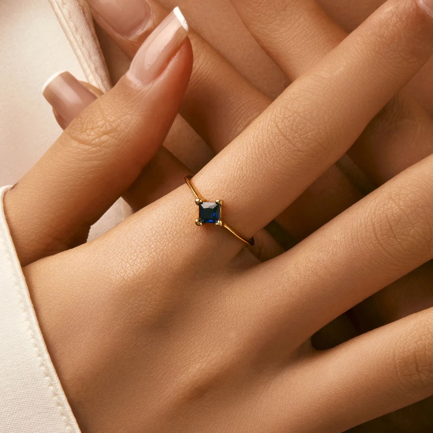 925 Sterling Silver Square Cut Blue Zircon Ring 70100500 - image1