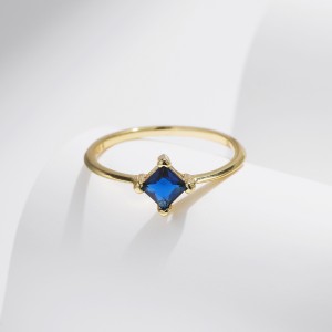 925 Sterling Silver Square Cut Blue Zircon Ring 70100500