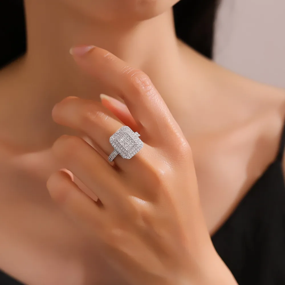 925 Sterling Silver Rectangle Micro-Pavé Zircon Ring 70100503 - image1