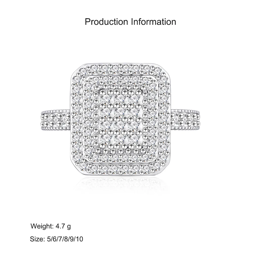 925 Sterling Silver Rectangle Micro-Pavé Zircon Ring 70100503 - image2