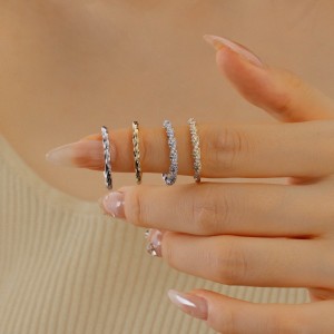 925 Sterling Silver Braided Pave CZ Dual-Texture Ring 70100510