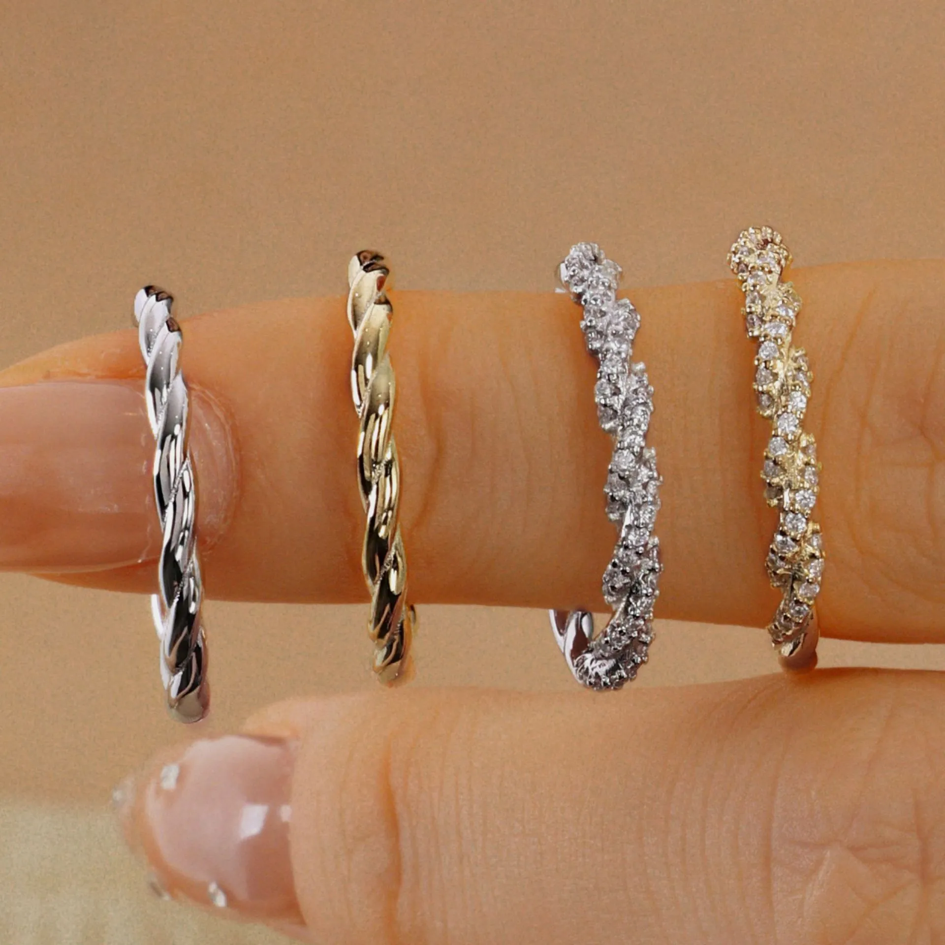 925 Sterling Silver Braided Pave CZ Dual-Texture Ring 70100510 - image1