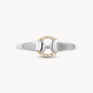 925 Sterling Silver Adjustable Two-Tone Interlocking Pave CZ Ring 70100515
