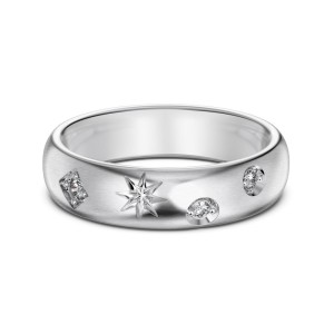925 Sterling Silver Brushed Finish Pave Star Stacking Ring 70100518