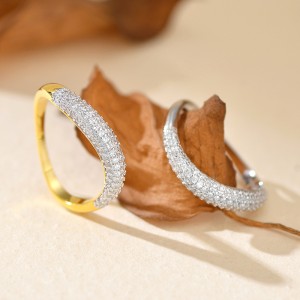 925 Sterling Silver Geometric Bar Pave CZ Stacking Band 70100519