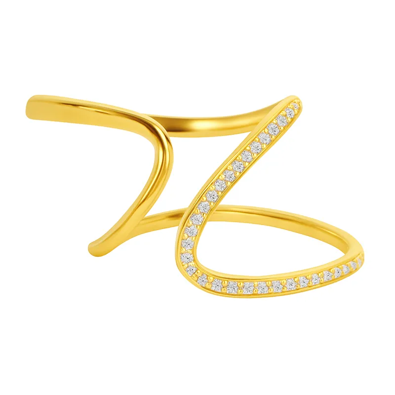 925 Sterling Silver Minimalist Geometric Double Z Pave CZ Ring 70100521