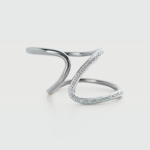 925 Sterling Silver Minimalist Geometric Double Z Pave CZ Ring 70100521