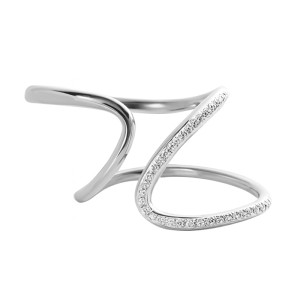 925 Sterling Silver Minimalist Geometric Double Z Pave CZ Ring 70100521