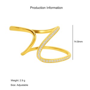 925 Sterling Silver Minimalist Geometric Double Z Pave CZ Ring 70100521