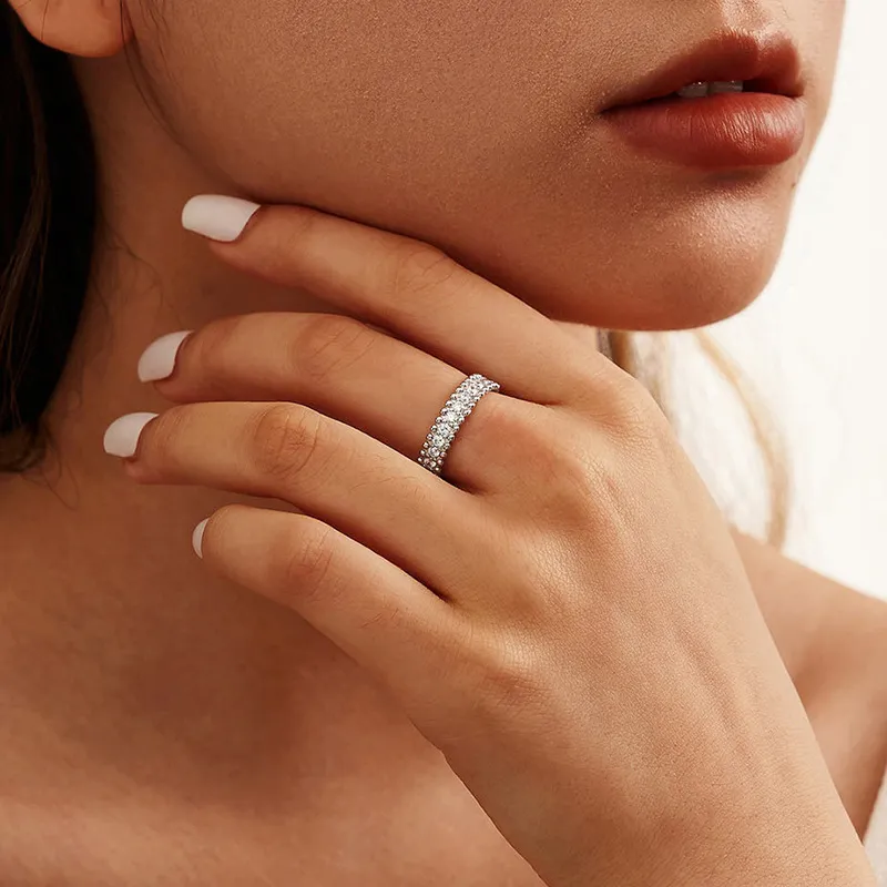 925 Sterling Silver Full Pave CZ Beaded Edge Band Ring 70100522 - image1