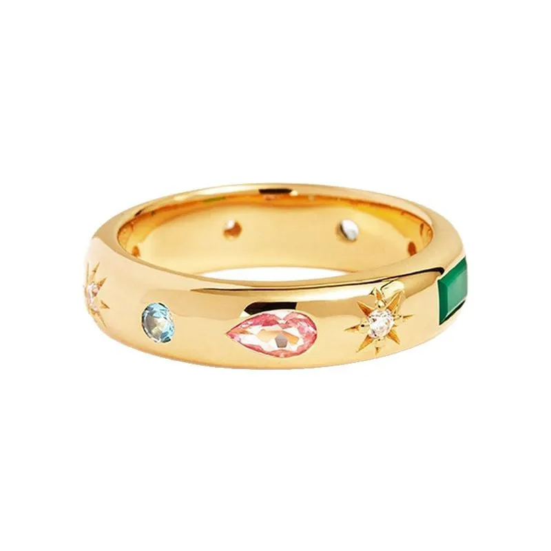 925 Sterling Silver Multi-Color CZ Irregular Geometric Statement Ring 70100523