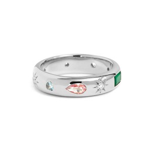 925 Sterling Silver Multi-Color CZ Irregular Geometric Statement Ring 70100523