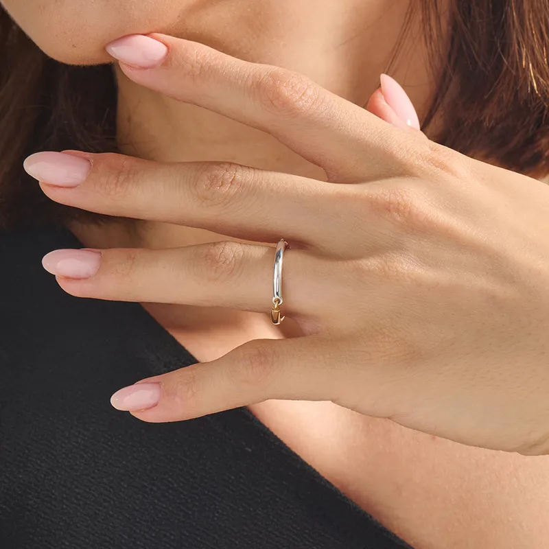 925 Sterling Silver Minimalist Tri-Tone Multi-Metal Band Ring 70100524 - image1
