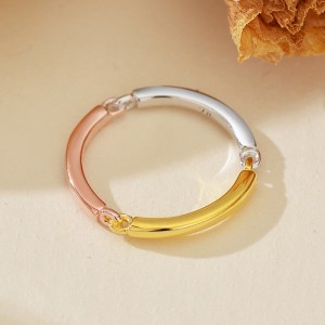 925 Sterling Silver Minimalist Tri-Tone Multi-Metal Band Ring 70100524