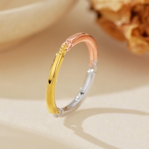 925 Sterling Silver Minimalist Tri-Tone Multi-Metal Band Ring 70100524