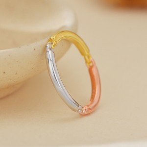 925 Sterling Silver Minimalist Tri-Tone Multi-Metal Band Ring 70100524
