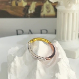 925 Sterling Silver Minimalist Tri-Tone Multi-Metal Band Ring 70100524